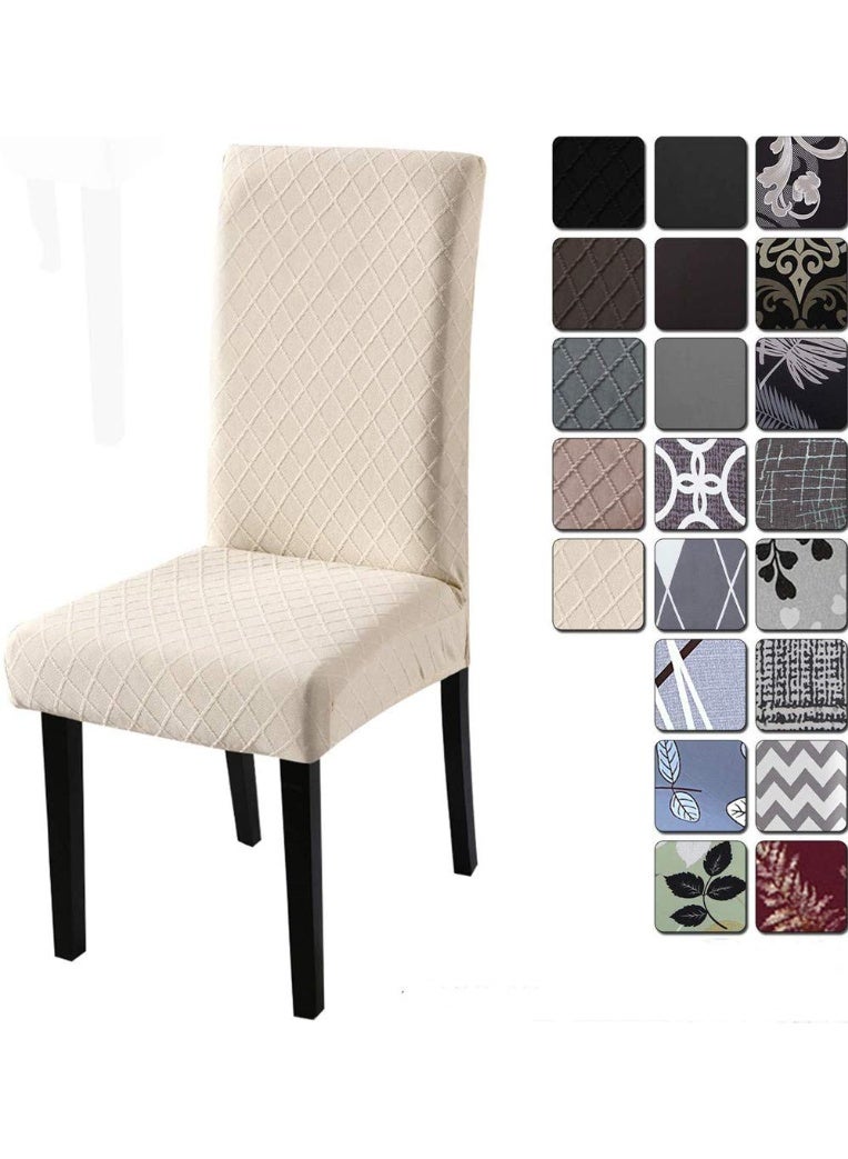 Stretch Dining Chair Polyester Spandex Fabric Slipcovers Washable Removable Chair Slipcover Dining Chair Protector Cover, for Kitchen, Dining Room (Beige/Jacquard,Pack of 6) - Image 1